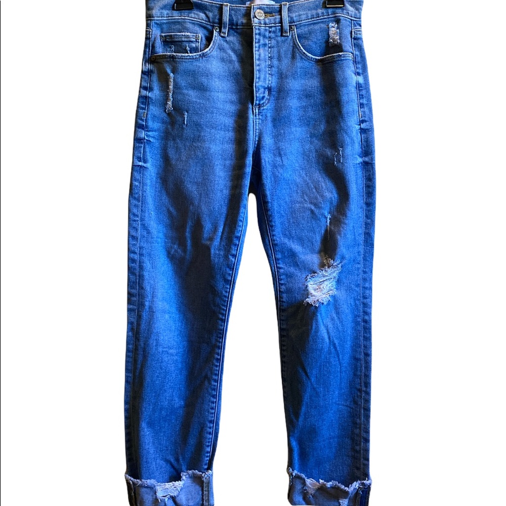 LOFT Women Jeans High Waist Straight Crop Raw Hem Denim, Size 29 / 8P